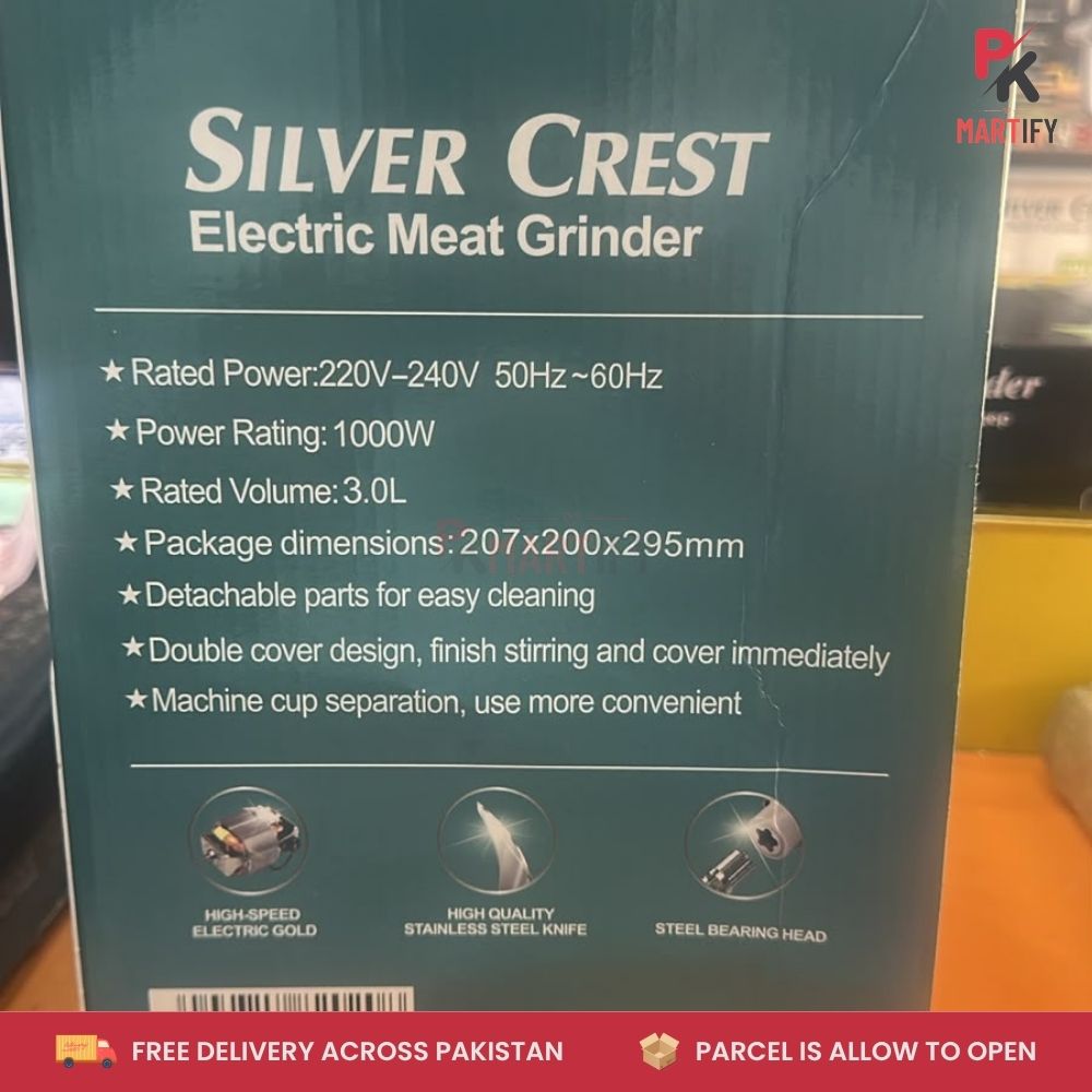 Silver Crest Electric Meat Chopper – 1000W Multi-Function Grinder & Food Chopper 3L