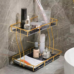 Golden 2-Tier Vanity Stand – Makeup & Jewelry Organizer