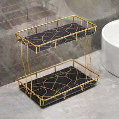 Golden 2-Tier Vanity Stand – Makeup & Jewelry Organizer