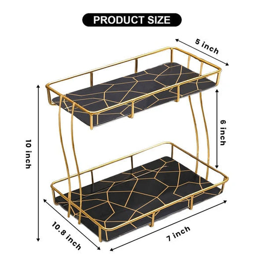 Golden 2-Tier Vanity Stand – Makeup & Jewelry Organizer