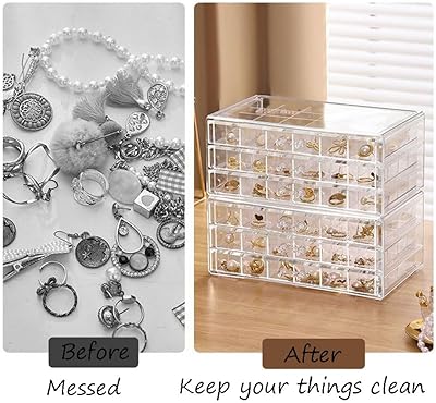 Clear Acrylic 3-Layer Jewelry Organizer Box Drawer Storage Case for Earrings, Rings & Accessories