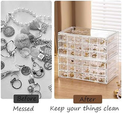 Clear Acrylic 3-Layer Jewelry Organizer Box Drawer Storage Case for Earrings, Rings & Accessories