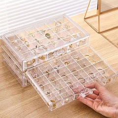 Clear Acrylic 3-Layer Jewelry Organizer Box Drawer Storage Case for Earrings, Rings & Accessories