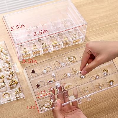 Clear Acrylic 3-Layer Jewelry Organizer Box Drawer Storage Case for Earrings, Rings & Accessories