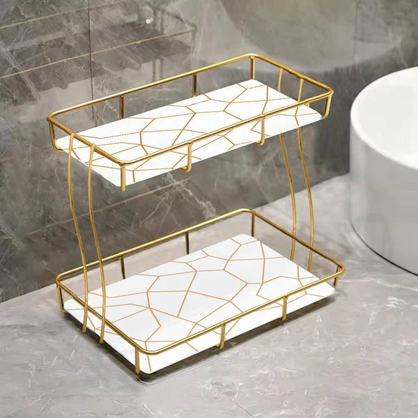 Golden 2-Tier Vanity Stand – Makeup & Jewelry Organizer