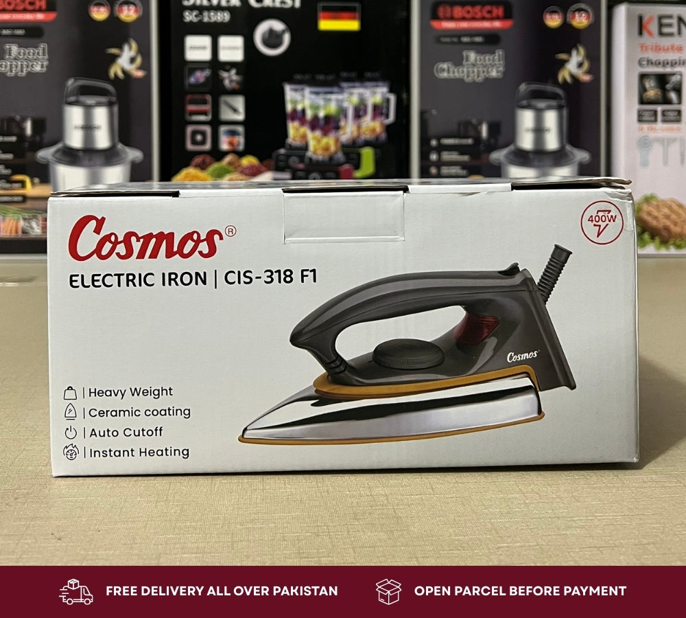 Cosmos Electric Iron CIS-318 F1 – 400W | Ceramic Coated | Made in Indonesia