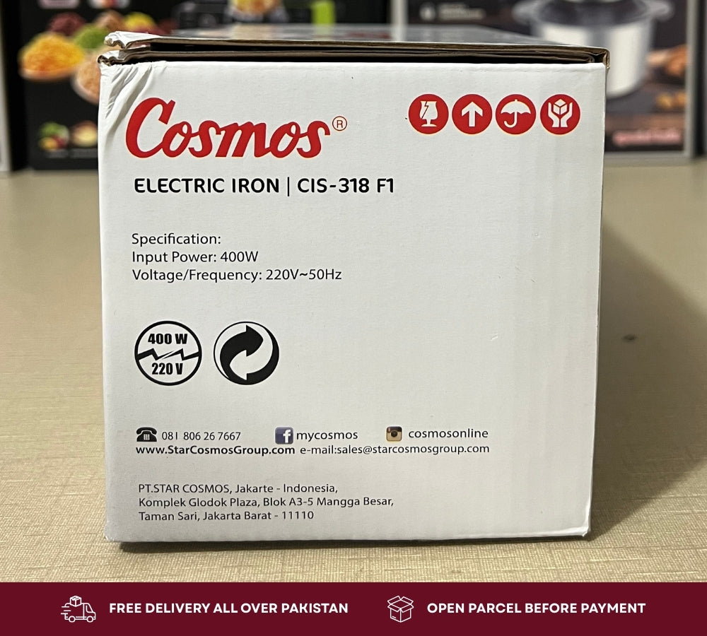 Cosmos Electric Iron CIS-318 F1 – 400W | Ceramic Coated | Made in Indonesia