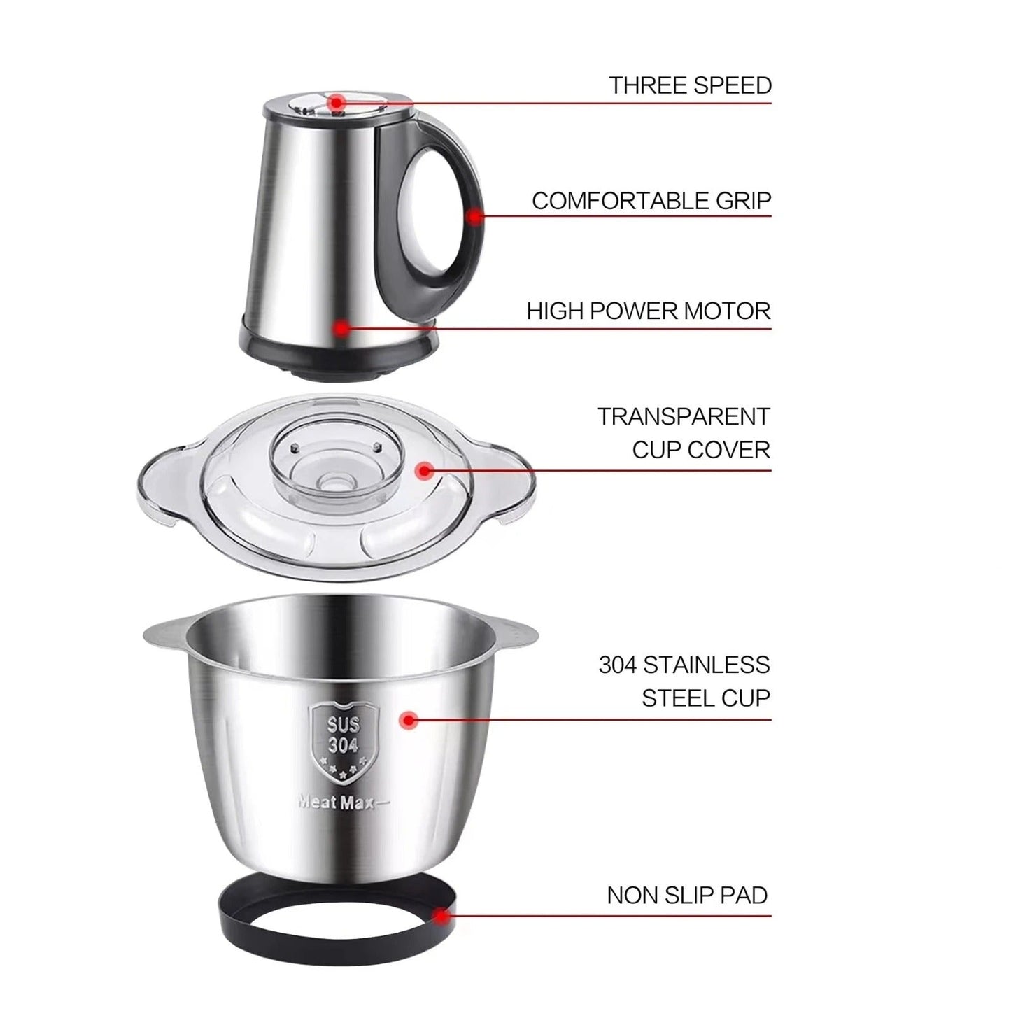 Food Processor & Vegetable + Meat Chopper - 3 Litre Steel Bowl – 1000W