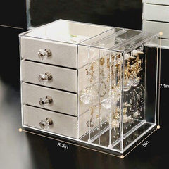 Acrylic Jewelry Organizer Box with Drawers and Earring Holder – Clear Storage Case for Rings, Watches & Accessories (519)