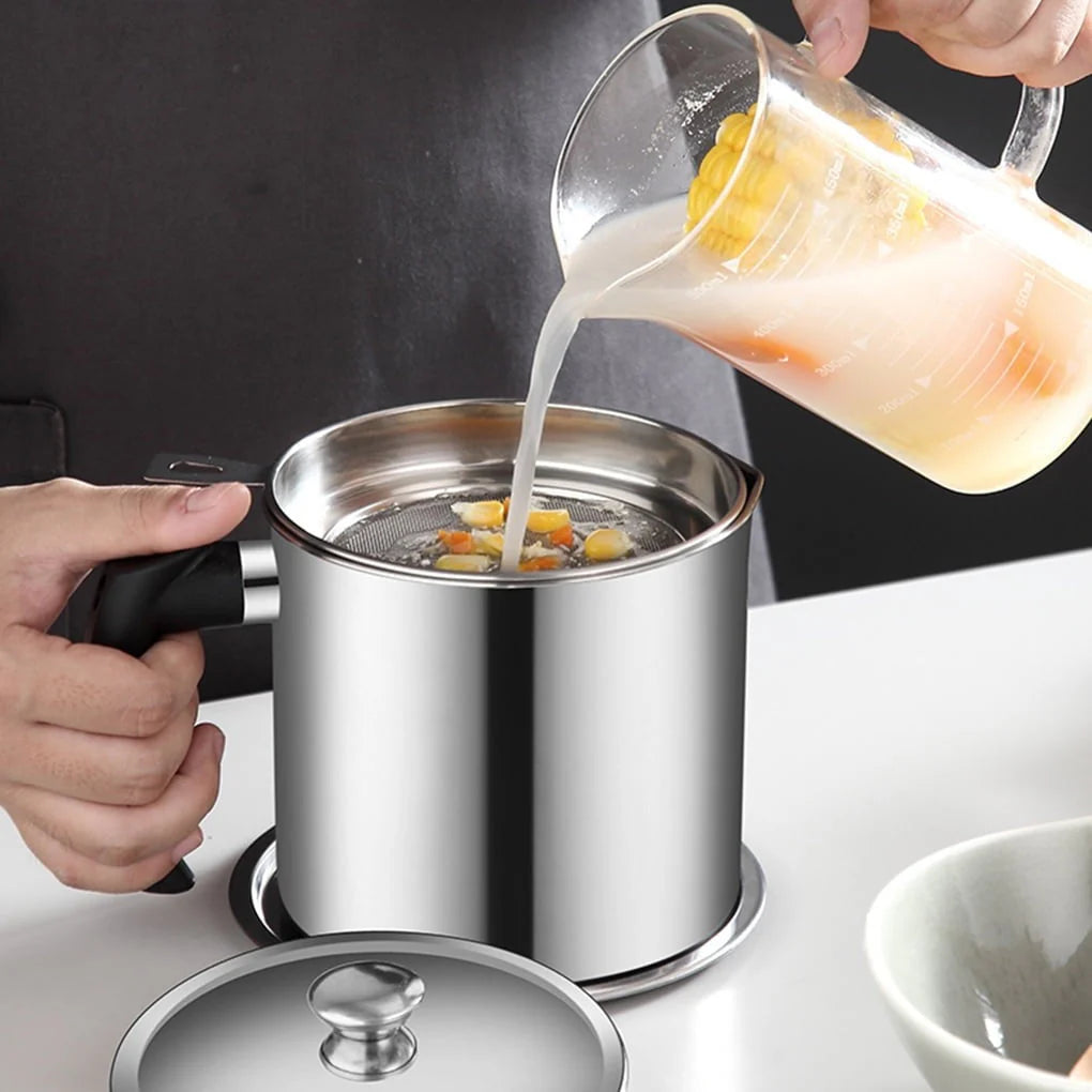 Stainless Steel Oil Filter Pot with Tray – Grease Storage Container