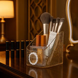 Luxury Textured Acrylic Makeup Organizer – 3-Compartment Brush & Lipstick Holder